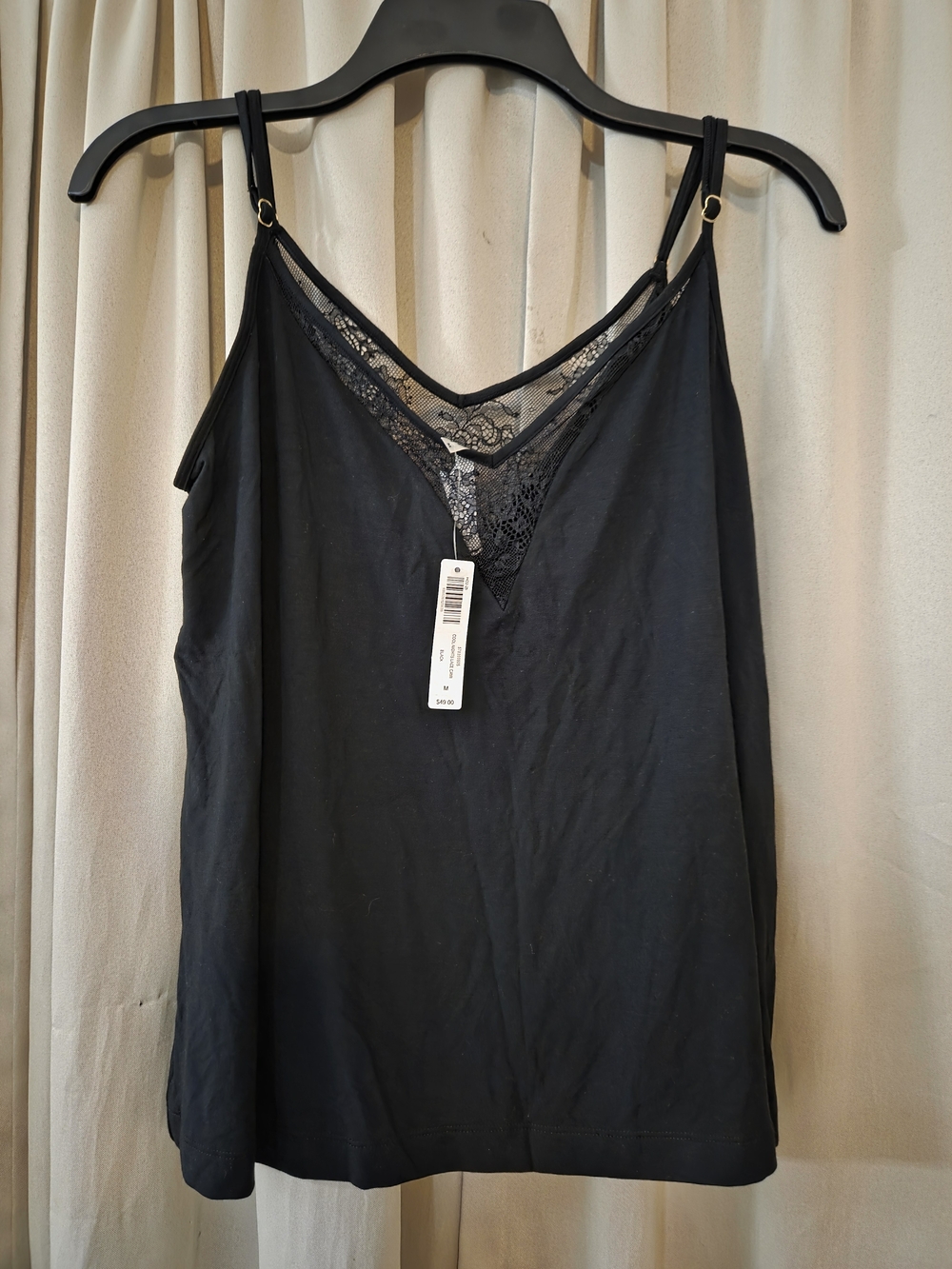 Soma Black Lace Camisole Adjustable Straps Modal Knit Women's Medium